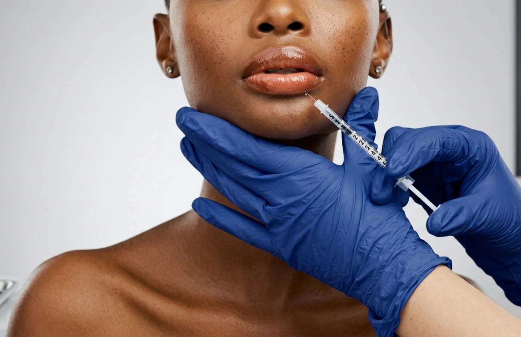 Dermal filler lip treatment being performed using injectable techniques