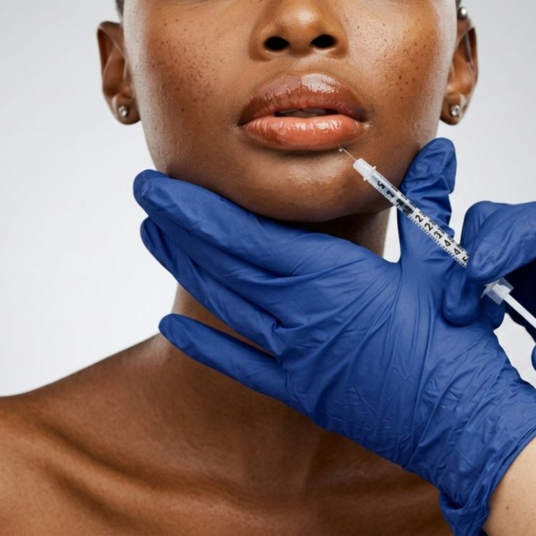 Dermal filler lip treatment being performed using injectable techniques